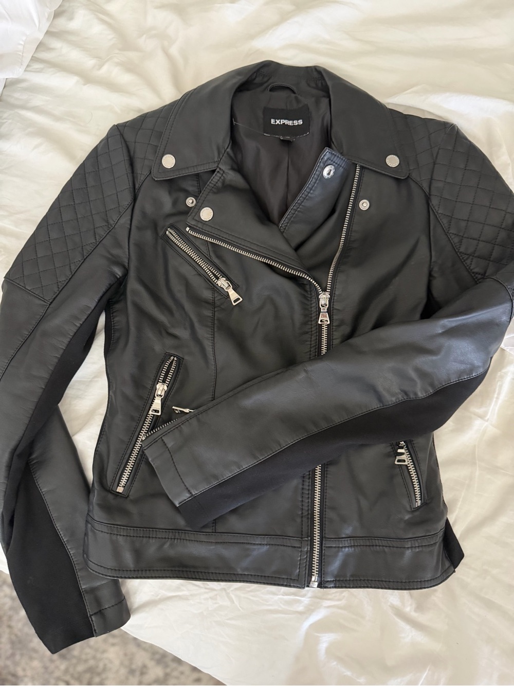 Express Black Quilted Faux Leather Moto Jacket